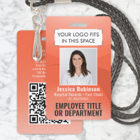 Employee Photo ID QR Barcode Your Logo Orange Arc