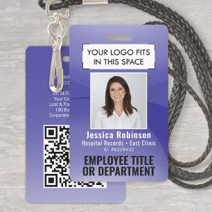 Employee Photo ID QR Barcode Your Logo Purple Arc ID Badge