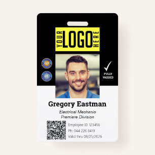 Employee Photo ID QR Code Black ID Badge