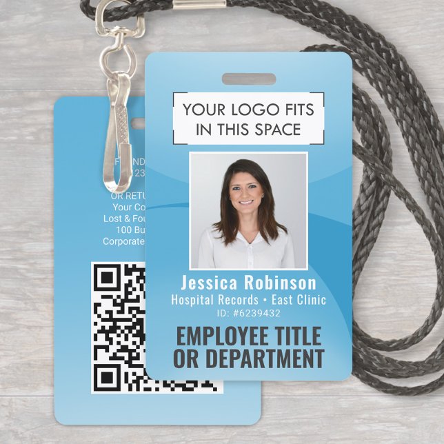 Employee Photo ID QR Code Logo Turquoise Blue Arc ID Badge (Creator Uploaded)