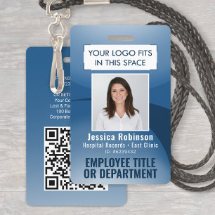 Employee Photo ID QR Code Your Logo Navy Blue Arc ID Badge