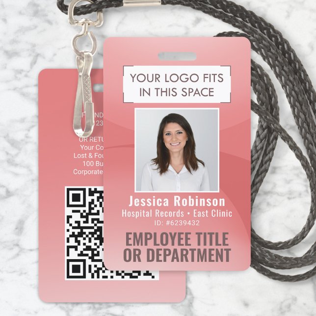 Employee Photo ID QR Code Your Logo Pink Arc Badge (Creator Uploaded)