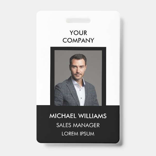 Employee Photo ID White Black Ausweis Badge (Front)