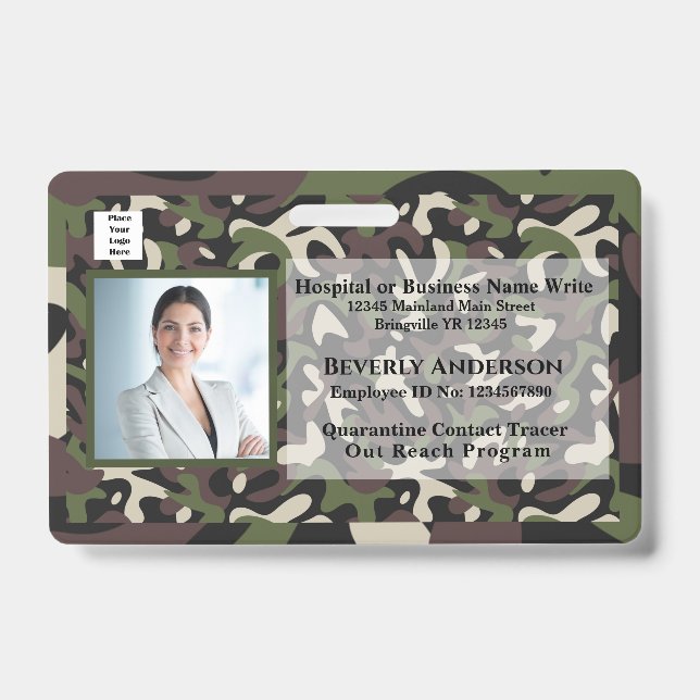 Employee Photo Logo Bar Code Business Custom ID Badge (Front)