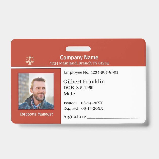 Employee Photo Logo Bar Code Name Custom  ID Badge (Front)