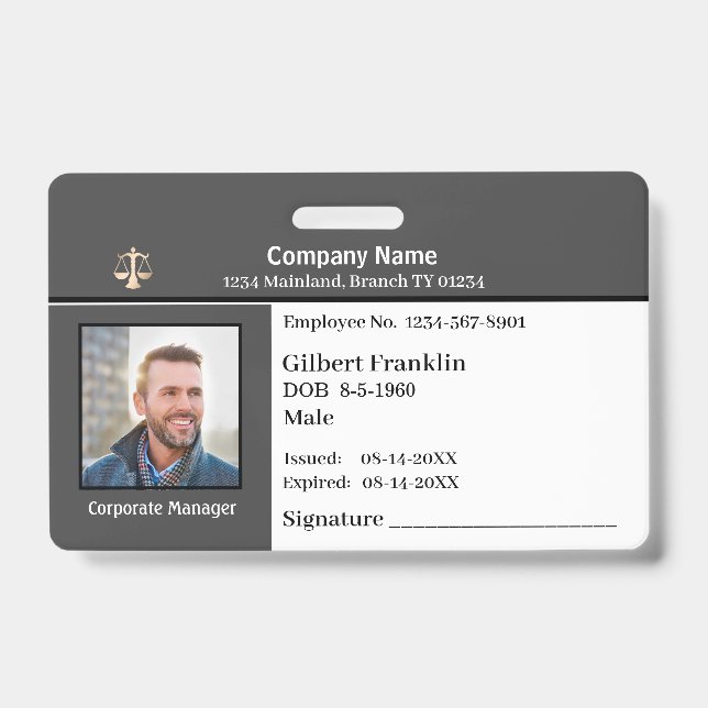  Employee Photo Logo Bar Code Name Custom  ID Badge (Front)
