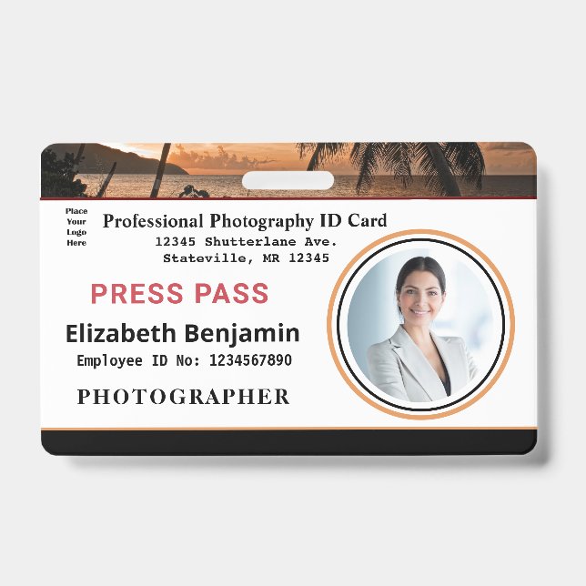 Employee Photo Logo Bar Code Name Custom ID Badge (Front)