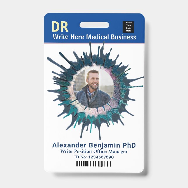 Employee Photo Logo Bar Code Name Custom ID Badge (Front)