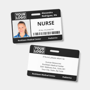 Employee Photo Logo Barcode Black Hospital ID Badge