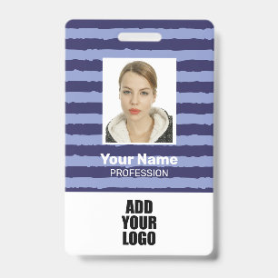 Employee Photo Logo & Barcode Blue Stripes Badge ID Badge
