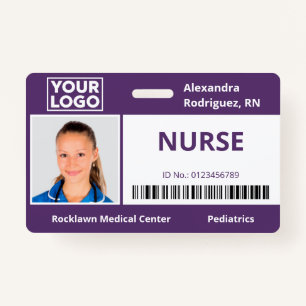 Employee Photo Logo Barcode Purple Hospital ID ID Badge