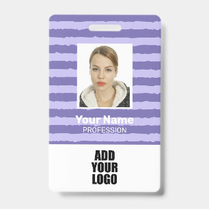 Employee Photo Logo & Barcode Purple Stripes ID Badge