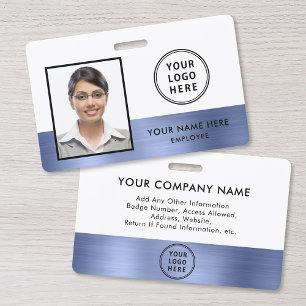 Employee Photo Logo Blue Metallic ID Badge