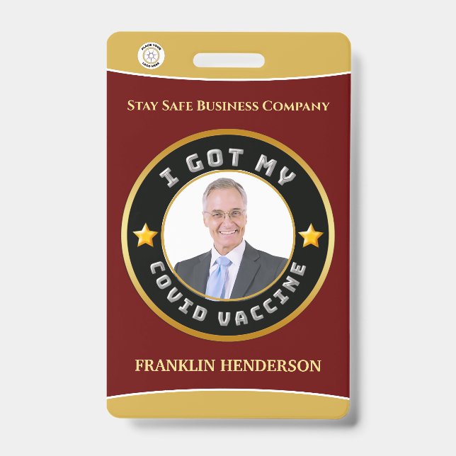 Employee Photo Logo Covid Vaccinated Custom Badge ID Badge (Front)