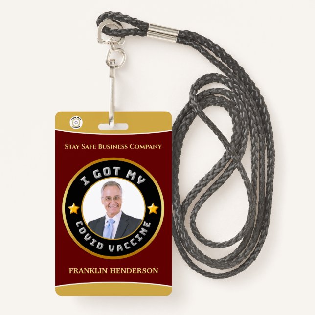 Employee Photo Logo Covid Vaccinated Custom Badge ID Badge (Front with Lanyard)