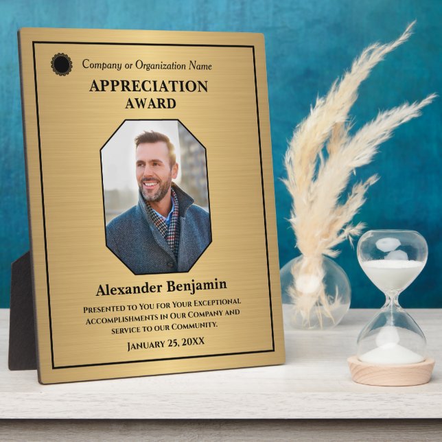  Employee Photo Logo Gold Awards Personalise Plaque (Side)