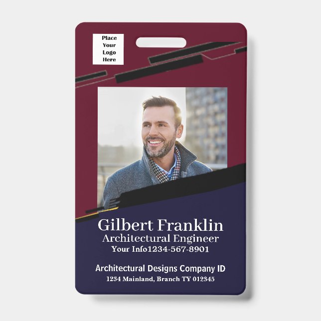 Employee Photo Logo Name Bar Code Custom Badge ID Badge (Front)