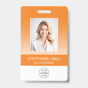 Employee Photo, Logo, Name Gradient Orange ID Badge