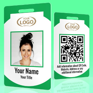Employee Photo Name Company Logo QR Code Green ID Badge