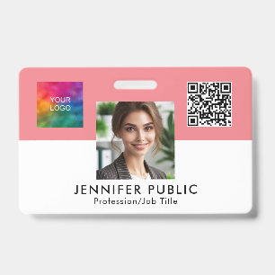 Employee Photo Name Here QR Code Business Logo ID Badge