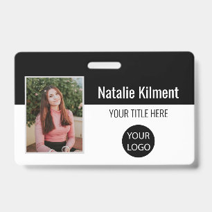 Employee Photo Name Logo Bar Code Black and White ID Badge