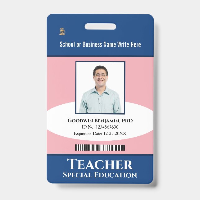 Employee Photo Name Logo Bar Code Custom   ID Badge (Front)