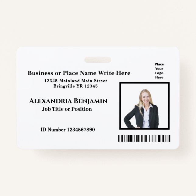 Employee Photo Name Logo Bar Code Custom ID Badge (Front)