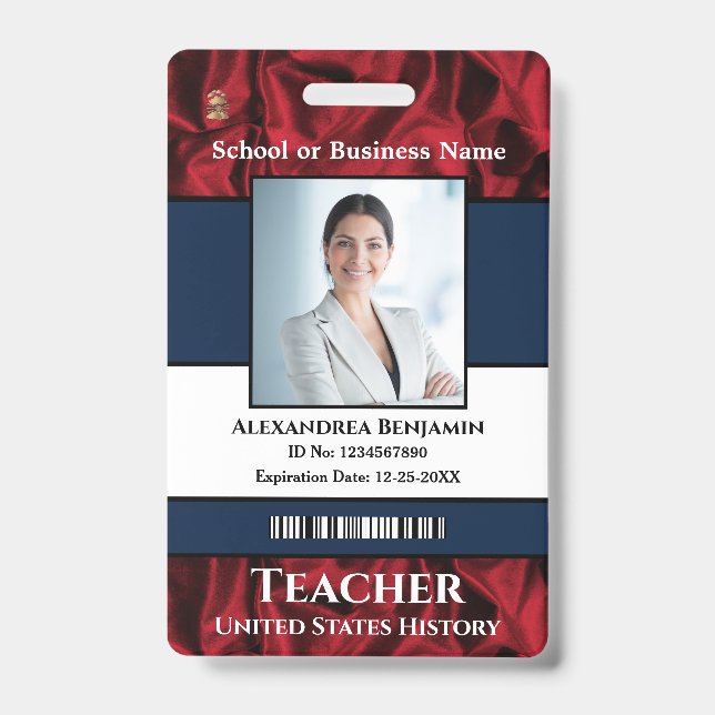 Employee Photo Name Logo Bar Code Custom  ID Badge (Front)