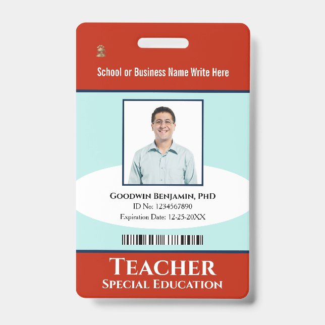 Employee Photo Name Logo Bar Code Custom  ID Badge (Front)