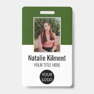 Employee Photo Name Logo Bar Code Forest Green ID Badge