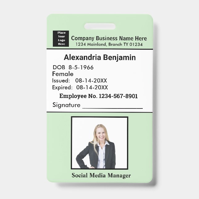 Employee Photo Name Logo Bar Code ID Card Custom Badge (Front)