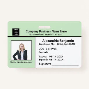 Employee Photo Name Logo Bar Code ID Card Custom ID Badge