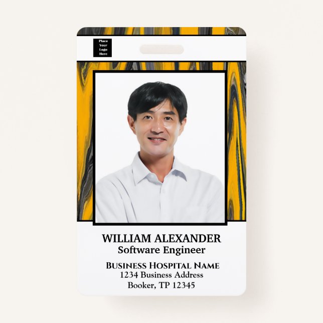 Employee Photo Name Logo Bar Code ID Card Custom   ID Badge (Front)