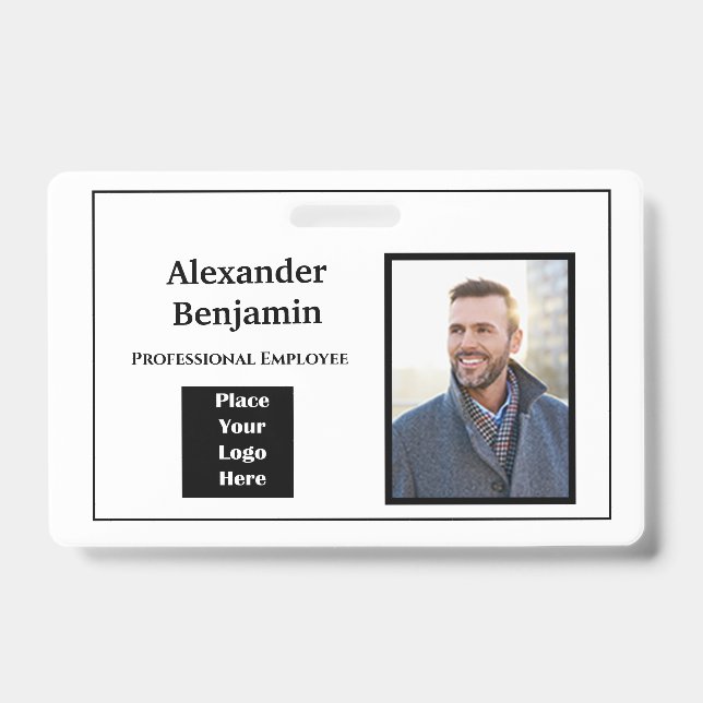 Employee Photo Name Logo Bar Code ID Personalise Badge (Front)
