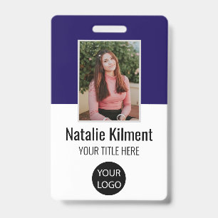 Employee Photo Name Logo Bar Code Navy Blue ID Badge