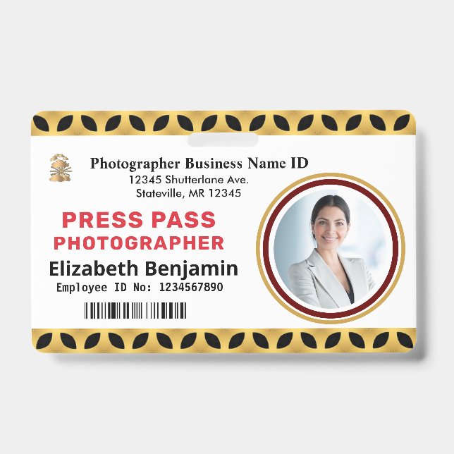 Employee Photo Press Pass Logo ID Card Custom  Badge (Front)