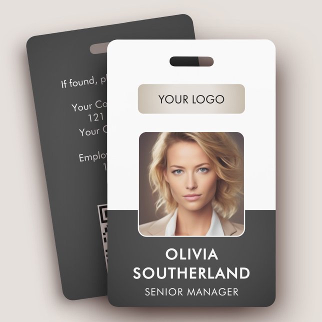 Employee Photo QR Code Business Logo Grey ID Badge (Creator Uploaded)