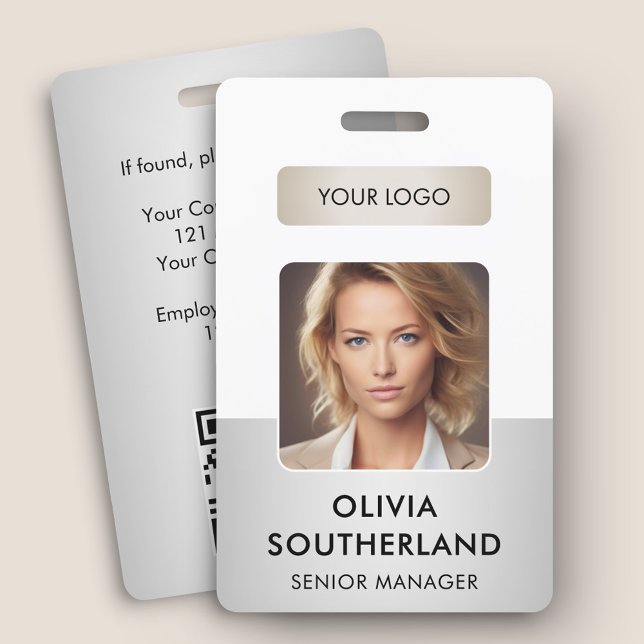 Employee Photo QR Code Business Logo Silver ID Badge (Creator Uploaded)