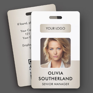 Employee Photo QR Code Business Logo Soft Gold ID Badge