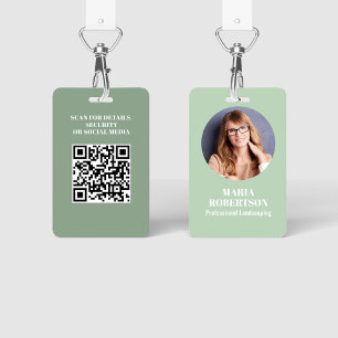 Employee Photo QR Code Green Custom ID Badge