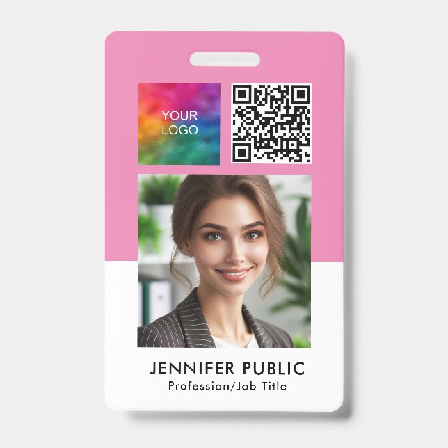 Employee Photo QR Code Logo Name & Title Template ID Badge (Front)