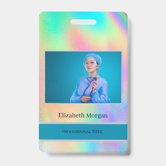 Employee Photo Rainbow Holographic ID Badge (Front)
