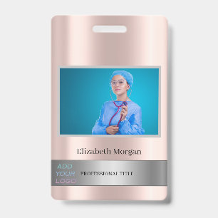 Employee Photo Rose Gold Add Your Logo ID Badge