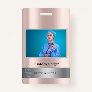 Employee Photo Rose Gold Add Your Logo ID Badge