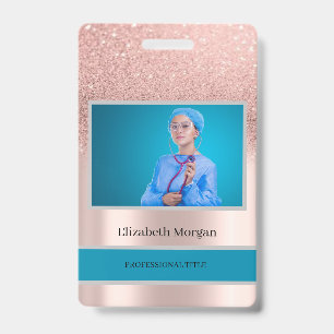 Employee Photo Rose Gold Glitter ID Badge