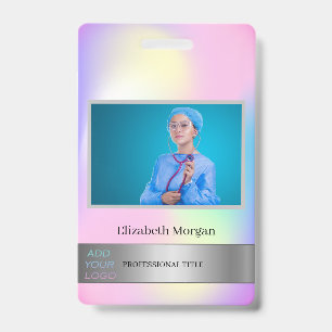 Employee Photo Silver Holographic Add Your Logo ID Badge