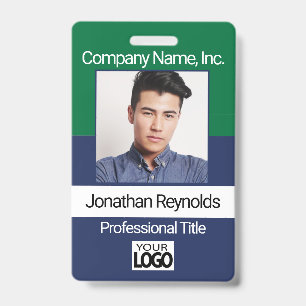 Employee Picture Badge - Green And Navy Blue ID Badge