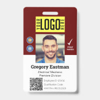 Employee QR Code Photo ID Red White Badge