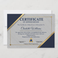 Employee Recognition Certificate Blue Gold