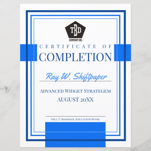 Employee recognition certificate of completion (Front)